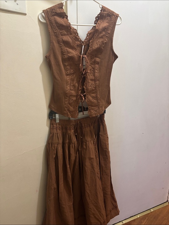 Free People Dresses & Skirts - Free People Rust Brown Eyelet Lace-Up Dress Top